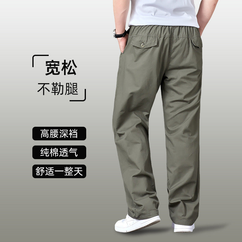 Men's Summer Thin Cotton Cargo Pants – Loose Fit Multi-Pocket Straight Casua