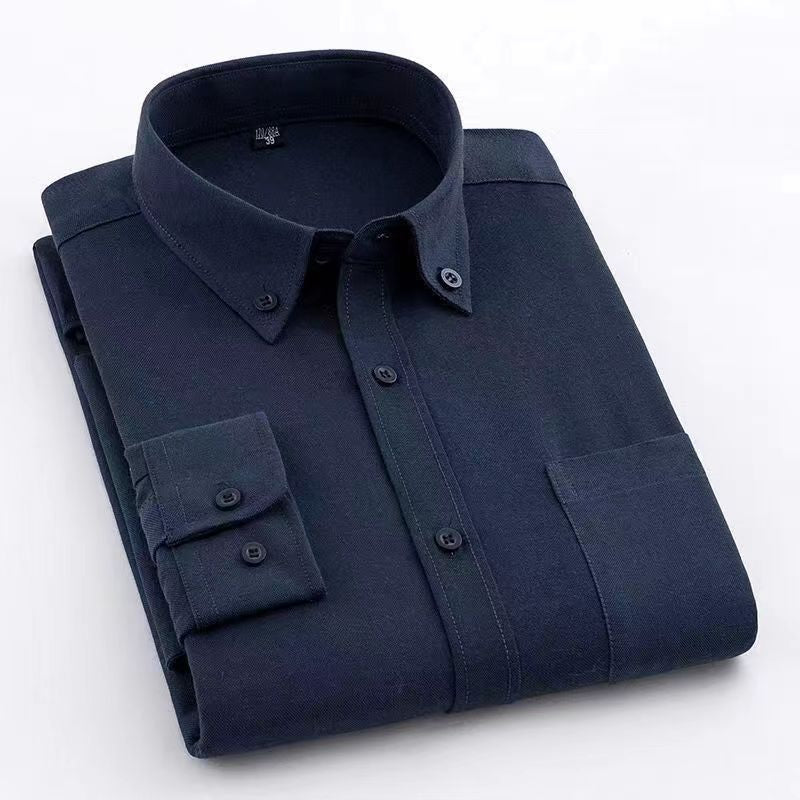 Men’s Solid Color Oxford Cotton Long-Sleeve Shirt