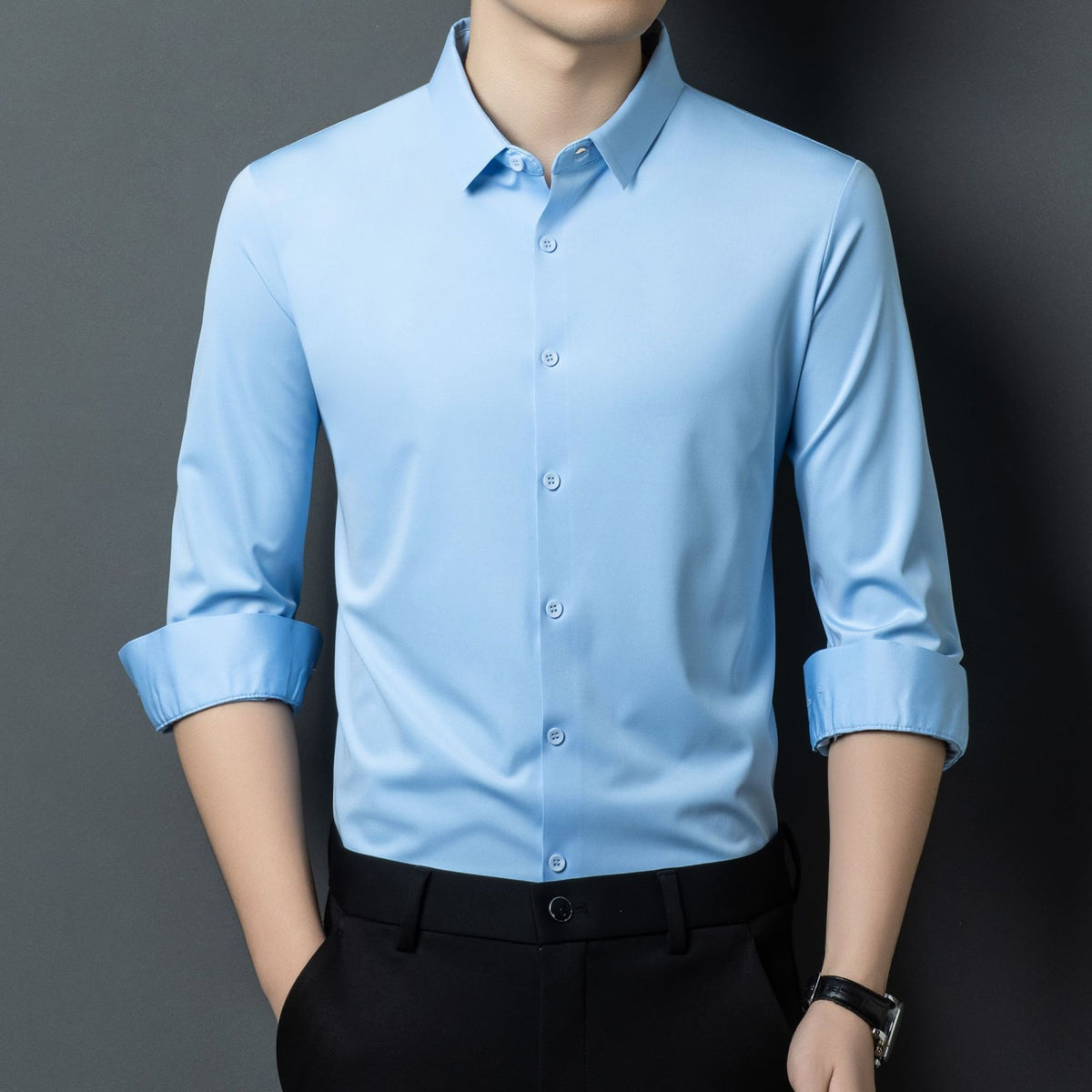 Mens Stretch Ice Silk Long-Sleeve Shirt