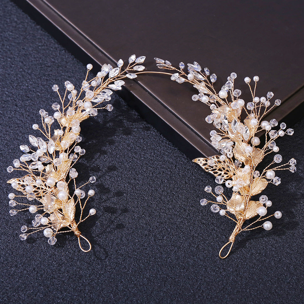 Silver alloy leaf shape handmade bridal headband