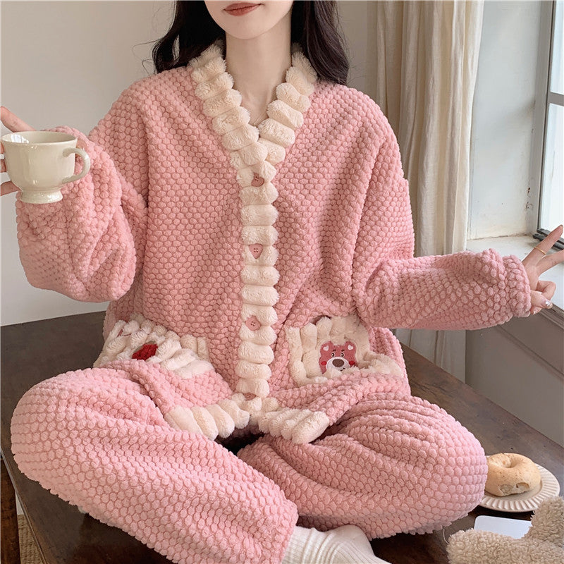 Coral Velvet Winter Pajama Set for Women