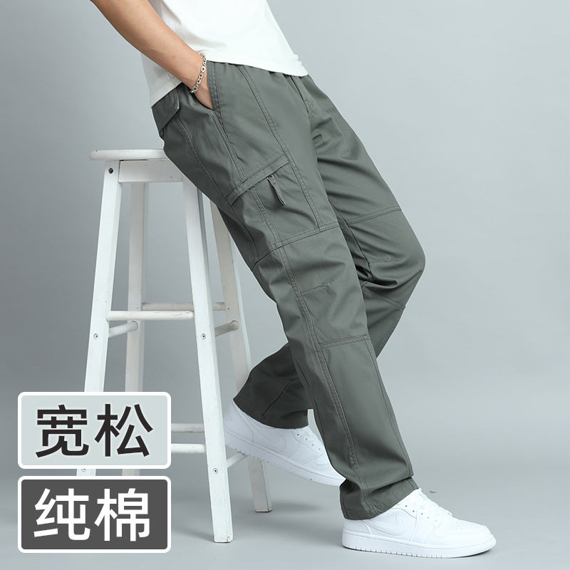 Men's Summer Thin Cotton Cargo Pants – Loose Fit Multi-Pocket Straight Casua
