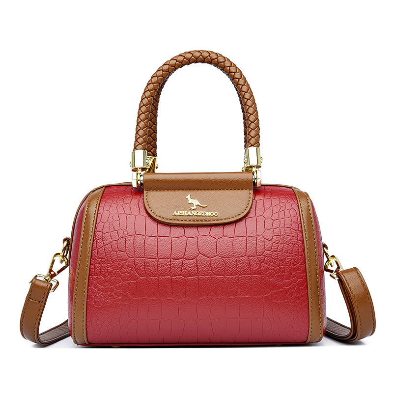 Contrasting crocodile print pure leather hand and shoulder women's bag