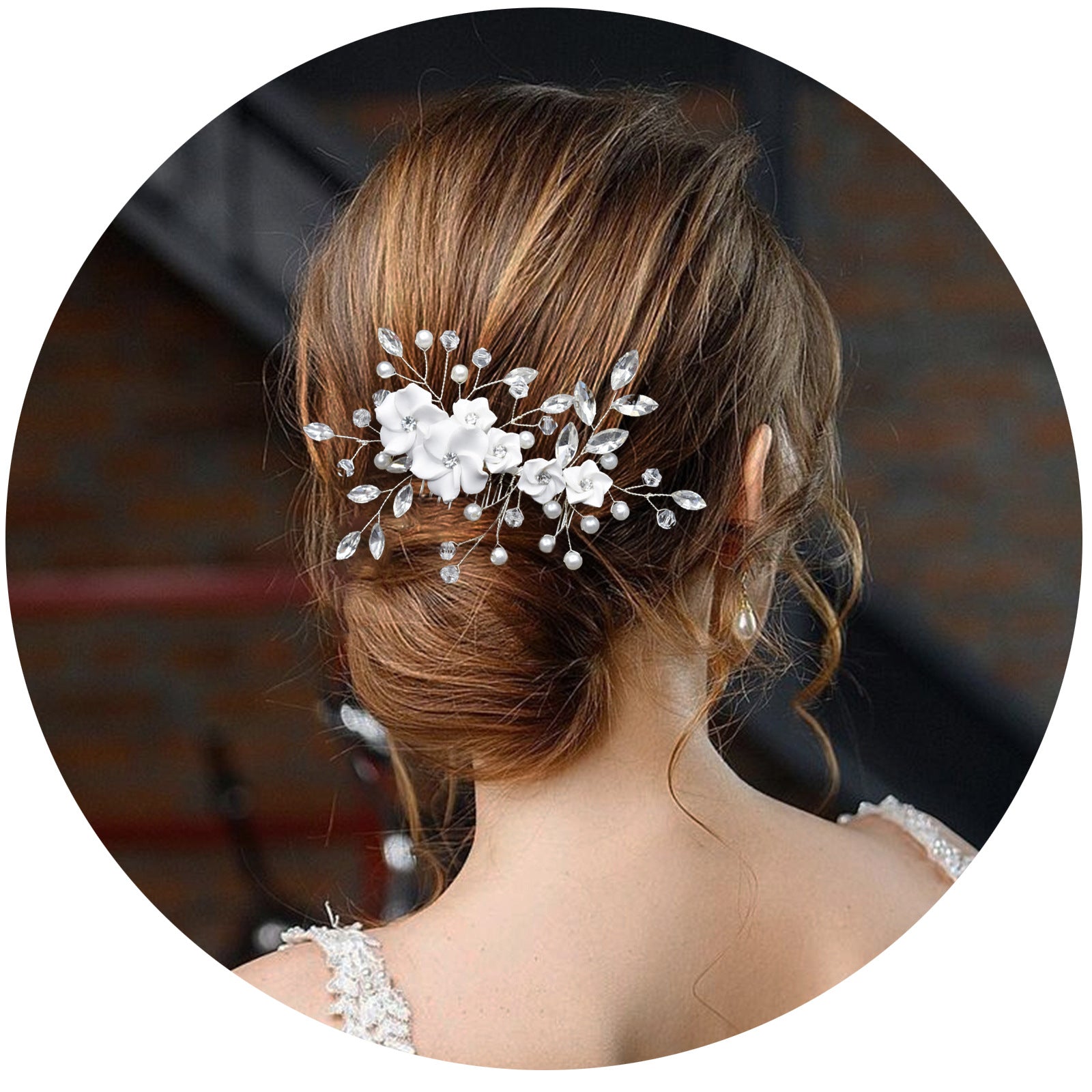 Bridal tiara, handmade rhinestone soft pottery flower ornament wedding party