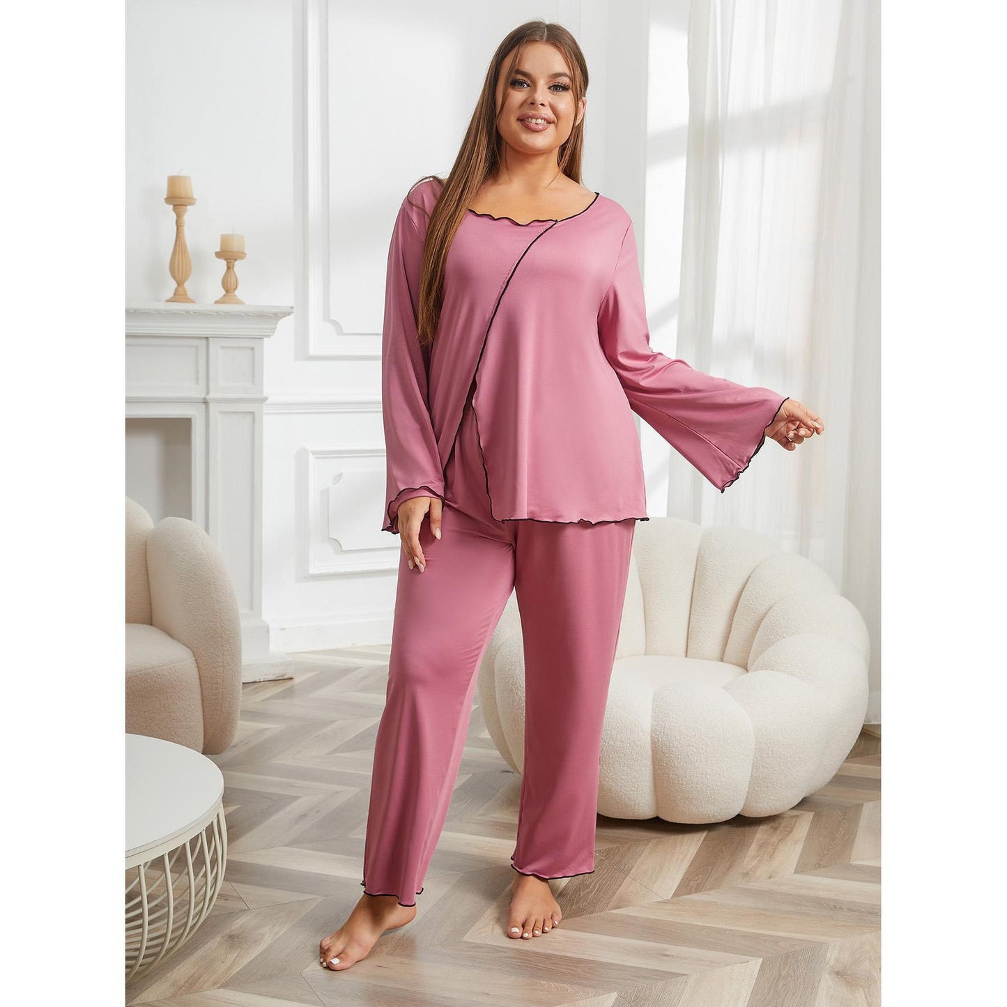 Plus size pajamas striped slit loungewear