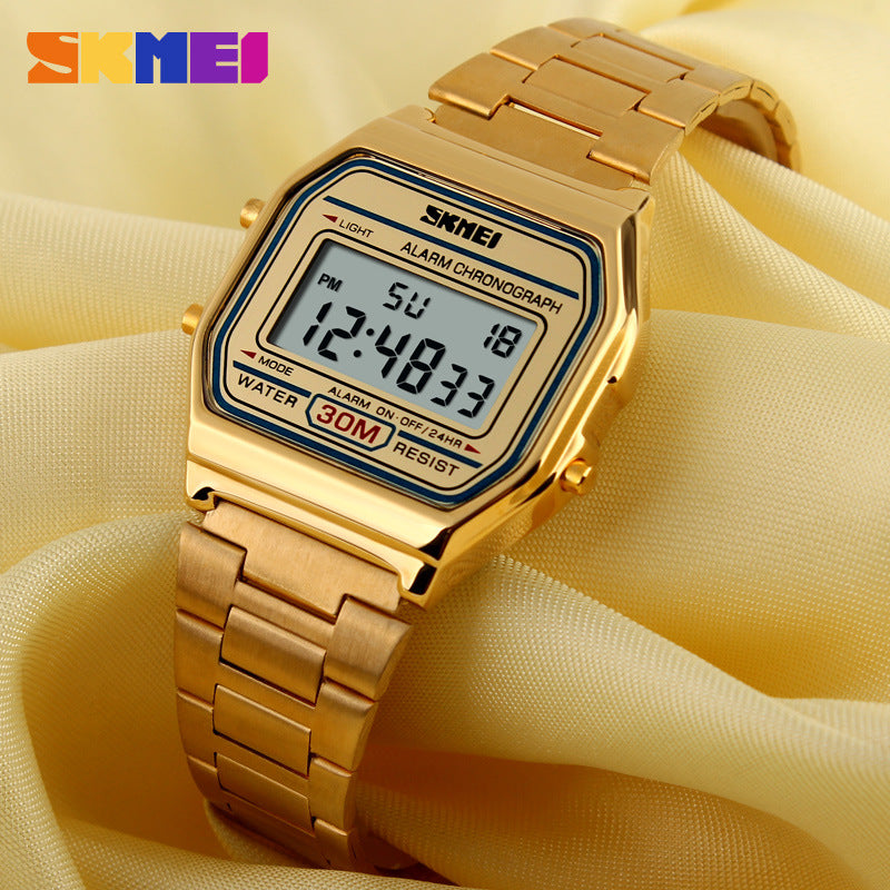 Mens Vintage Square Alloy Watch  Waterproof Steel Band Thin Fashion Electronic Watch
