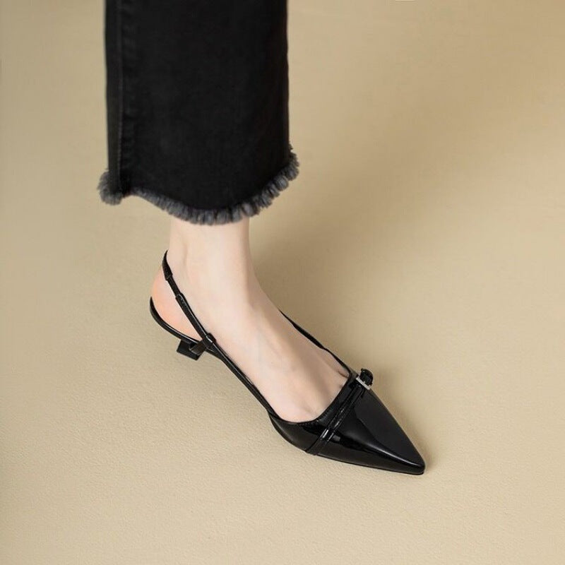 Burgundy Pointed Toe Patent Leather Sandals - Retro Stiletto Heels (On Hand)