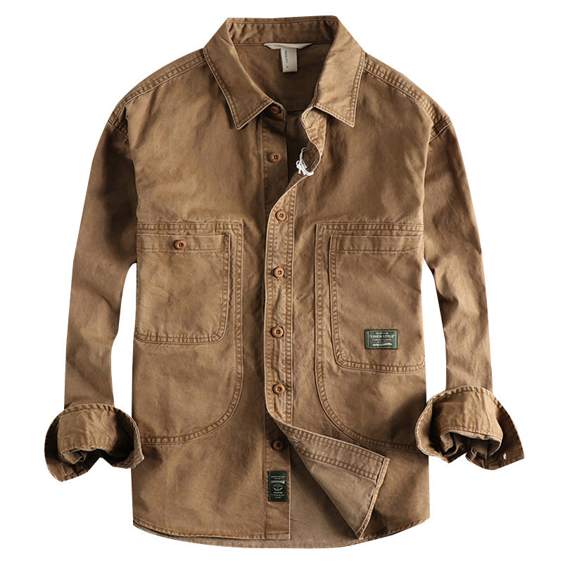 Tough Guy Vintage Distressed Cargo Shirt Jacket  Mens Casual Style