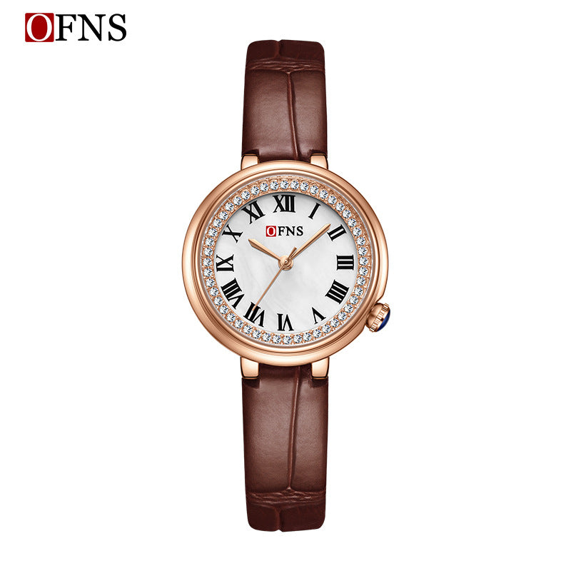 Elegant Malachite Quartz Watch with Crystal Stones - Luxury Women's