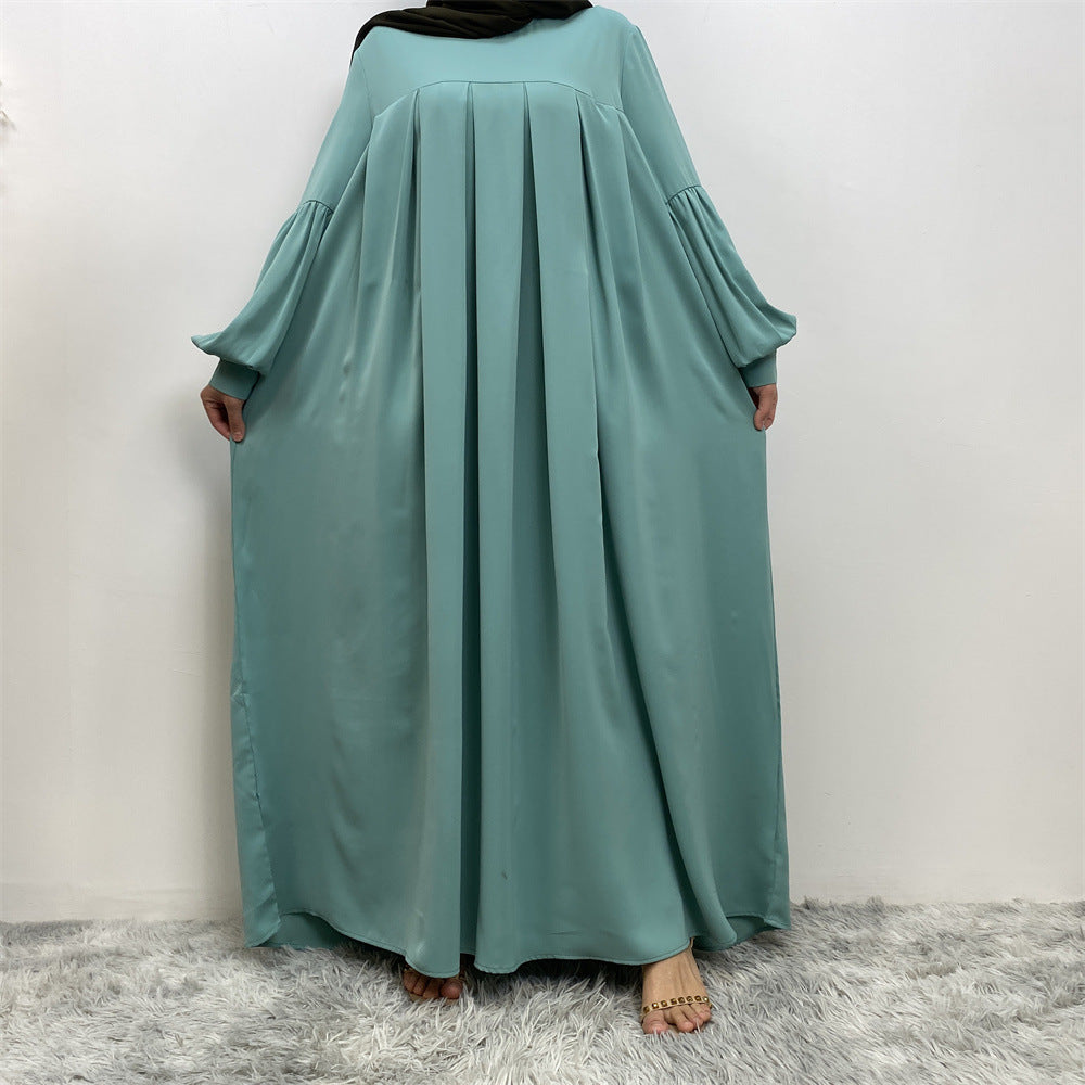 Modest Crew Neck Pleated Abaya Dress