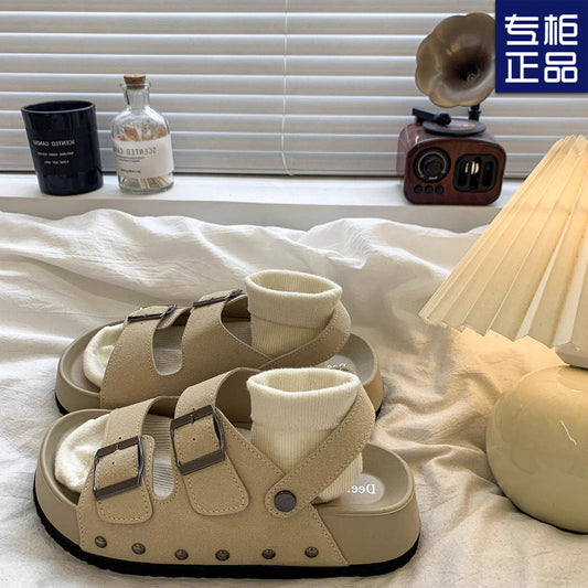 Retro Belt-Buckle Platform Sandals