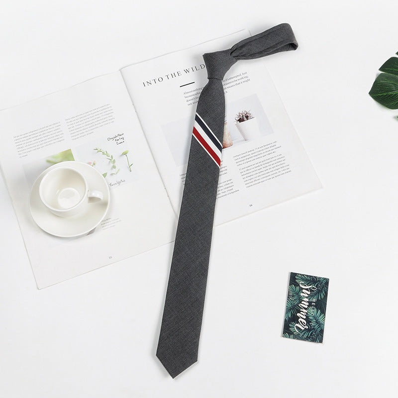 Three-color strip 5cm British gray wool tie