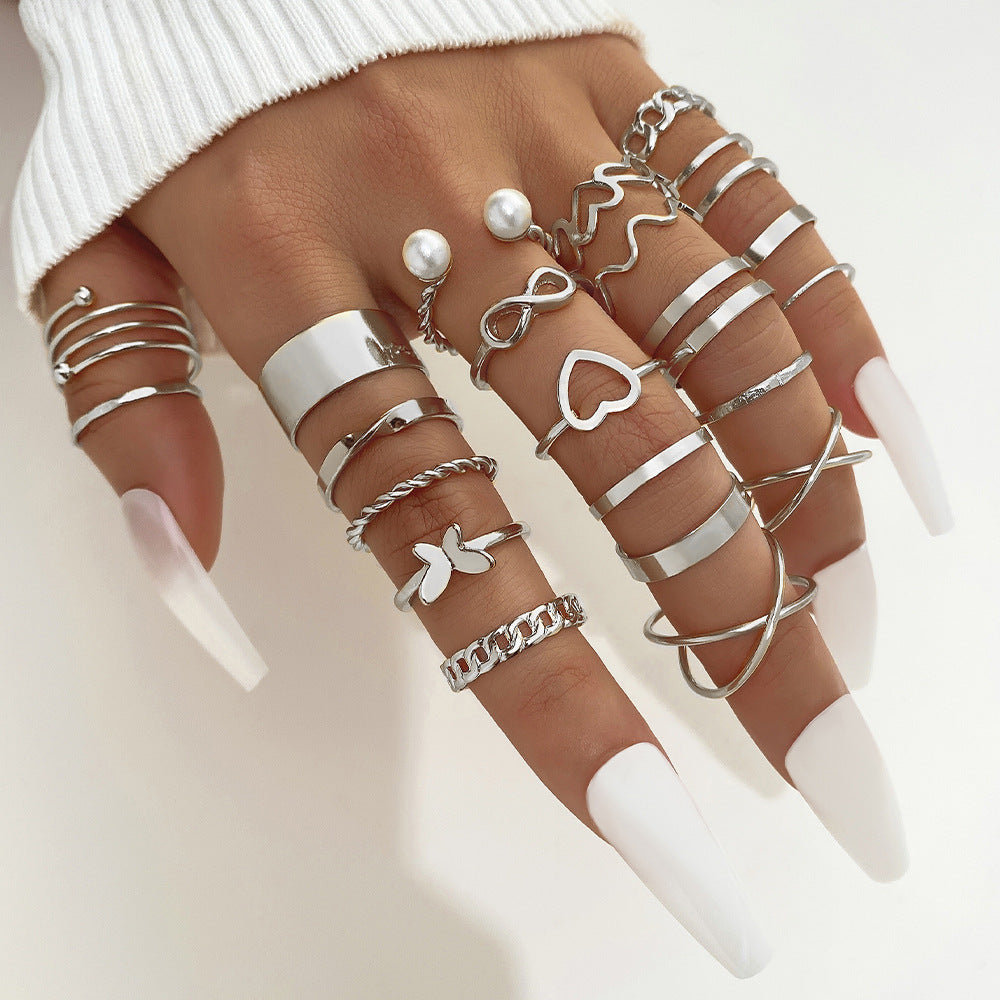 Butterfly ring opening multi-joint ring set 22 pieces love ring female design sense niche