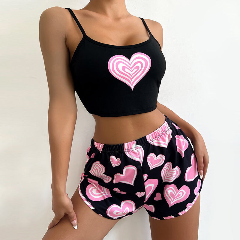 Summer shorts loungewear set soft drape butterfly print pajamas two-piece set