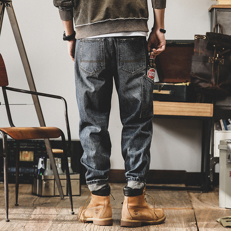 Mens  Retro Cargo Jeans  Loose Straight-Leg Ami Click Style