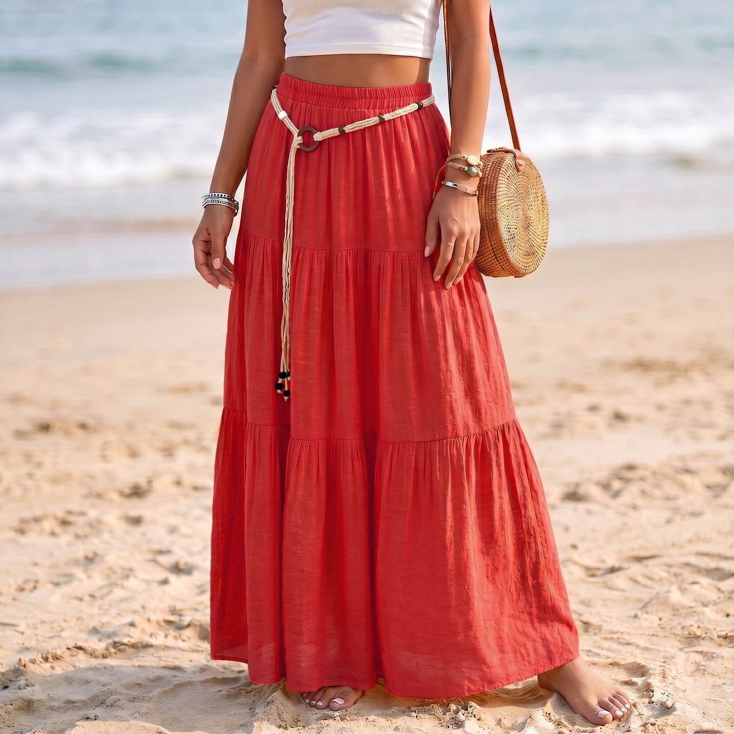Solid Color Patchwork Layered Cake Skirt
