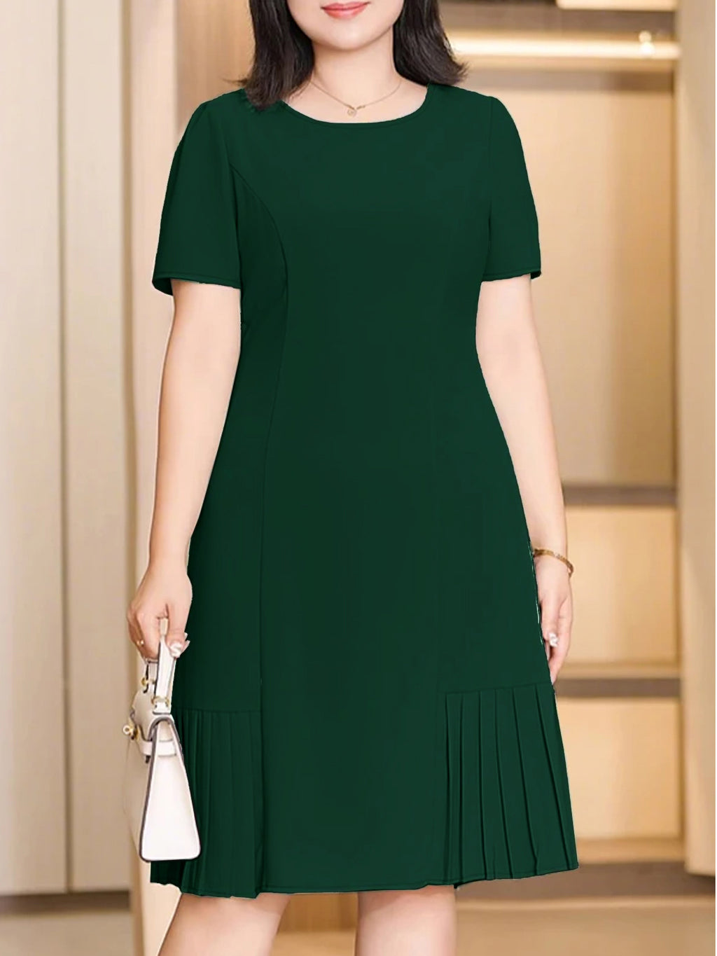 Women's Casual Neck Pleated A-Line Dress
