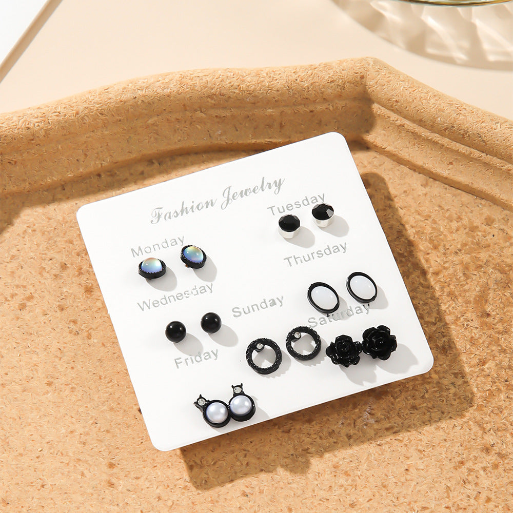 Hot Pearl Stud Earrings Set - Simple Design, Versatile Alloy Jewelry