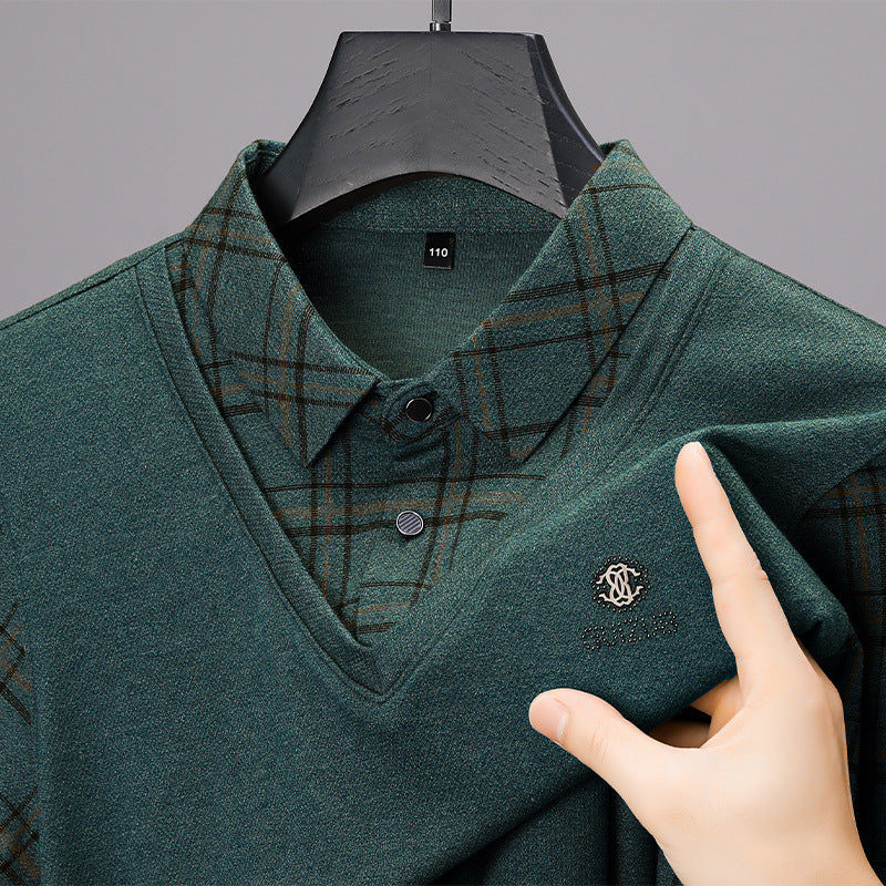 Men's Casual Long Sleeve Polo  Solid Color Loose Fit Plus Size