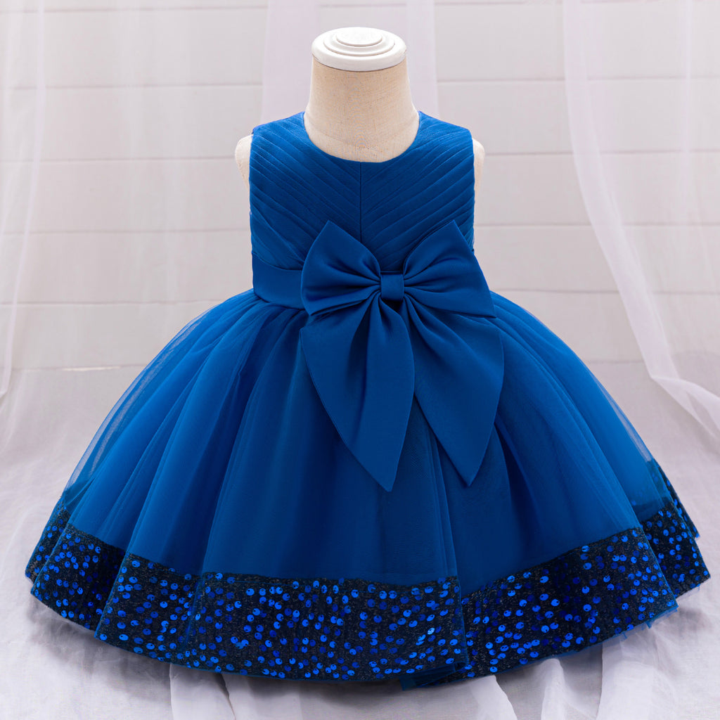 Sequin Bow Mesh Party Dress