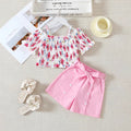 Floral Suspenders & Pink Shorts Set