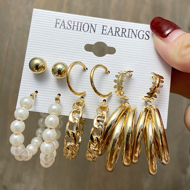 Set Pearl Crystal Stud Earrings