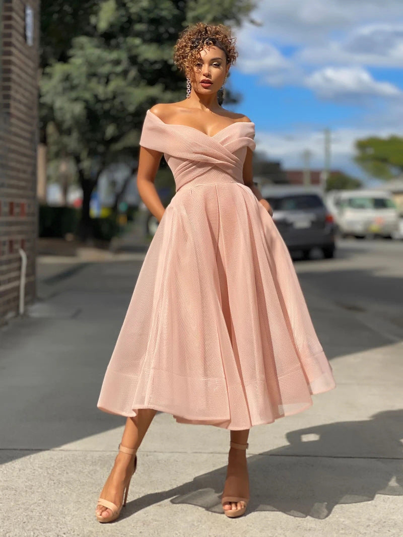 New Raglan Sleeve Slim Fit Bridesmaid Dress: Banquet Party Skirt
