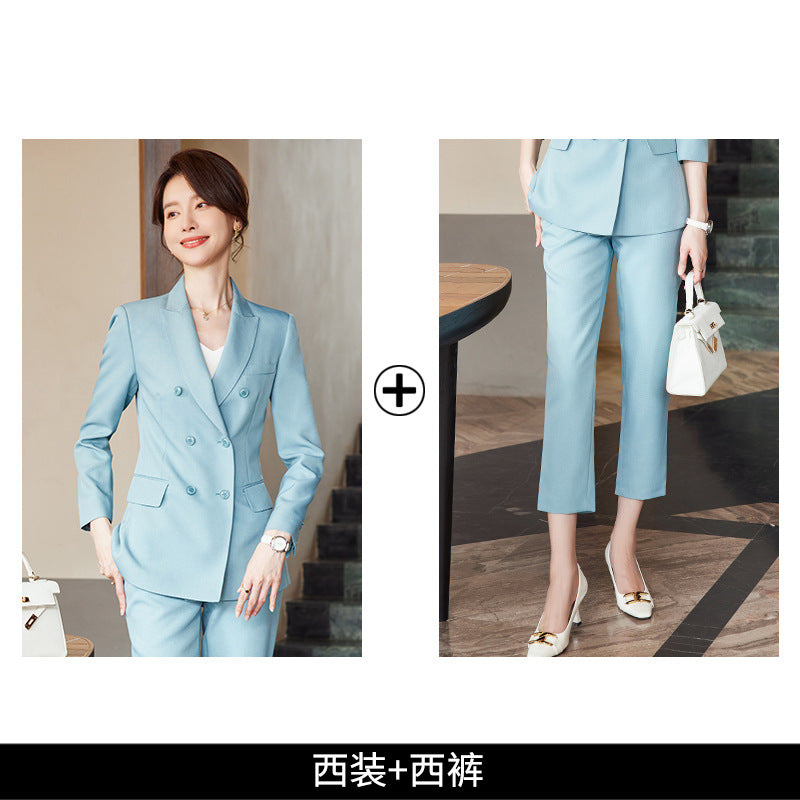 Women's Green Double-Breasted Blazer Suit