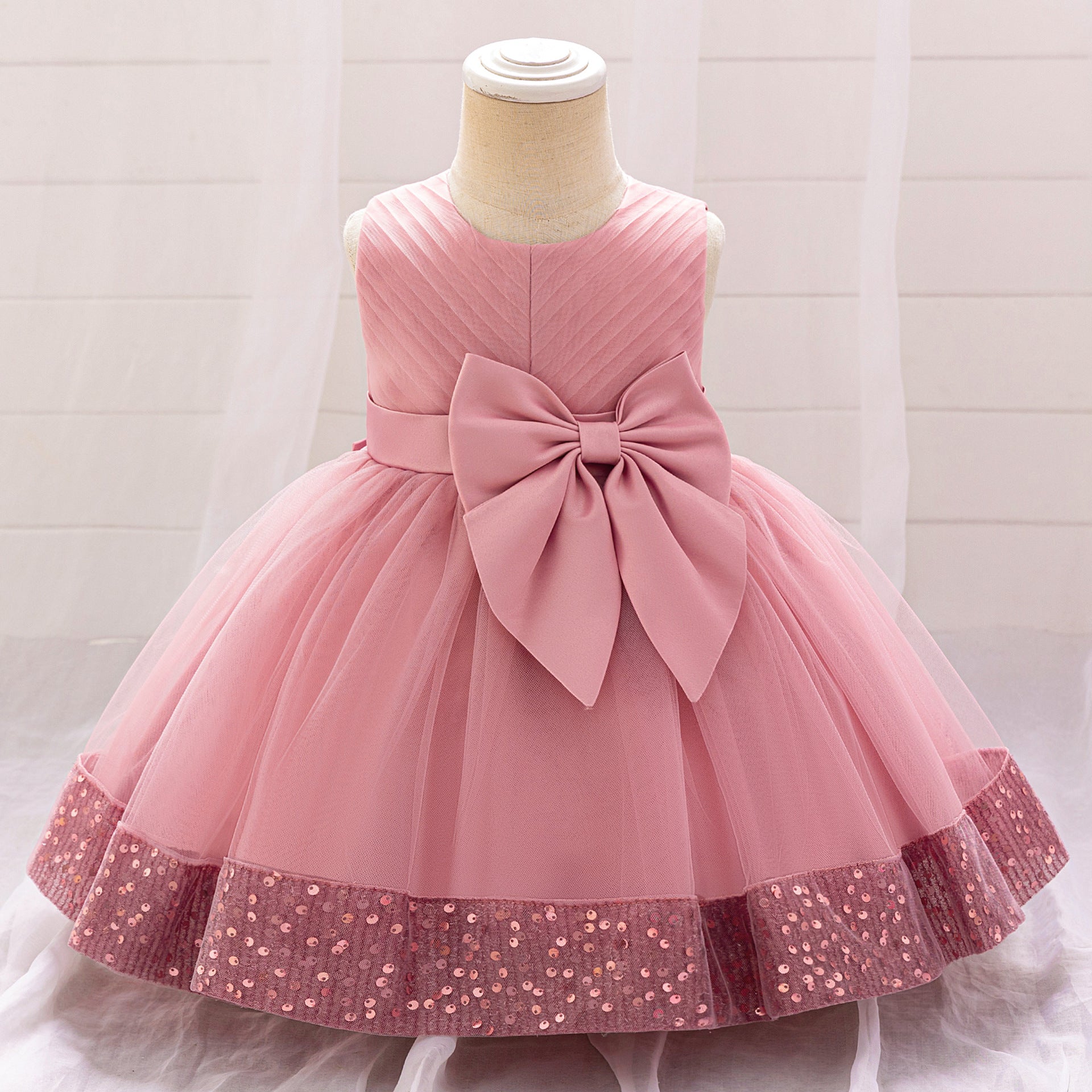 Sequin Bow Mesh Party Dress