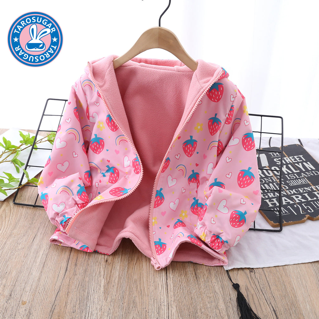Reversible Girls' Hooded Polar Fleece Jacket  Thickened Winter Warmth