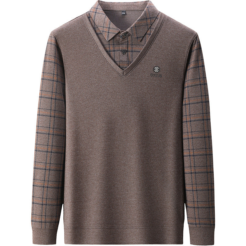 Men's Casual Long Sleeve Polo  Solid Color Loose Fit Plus Size
