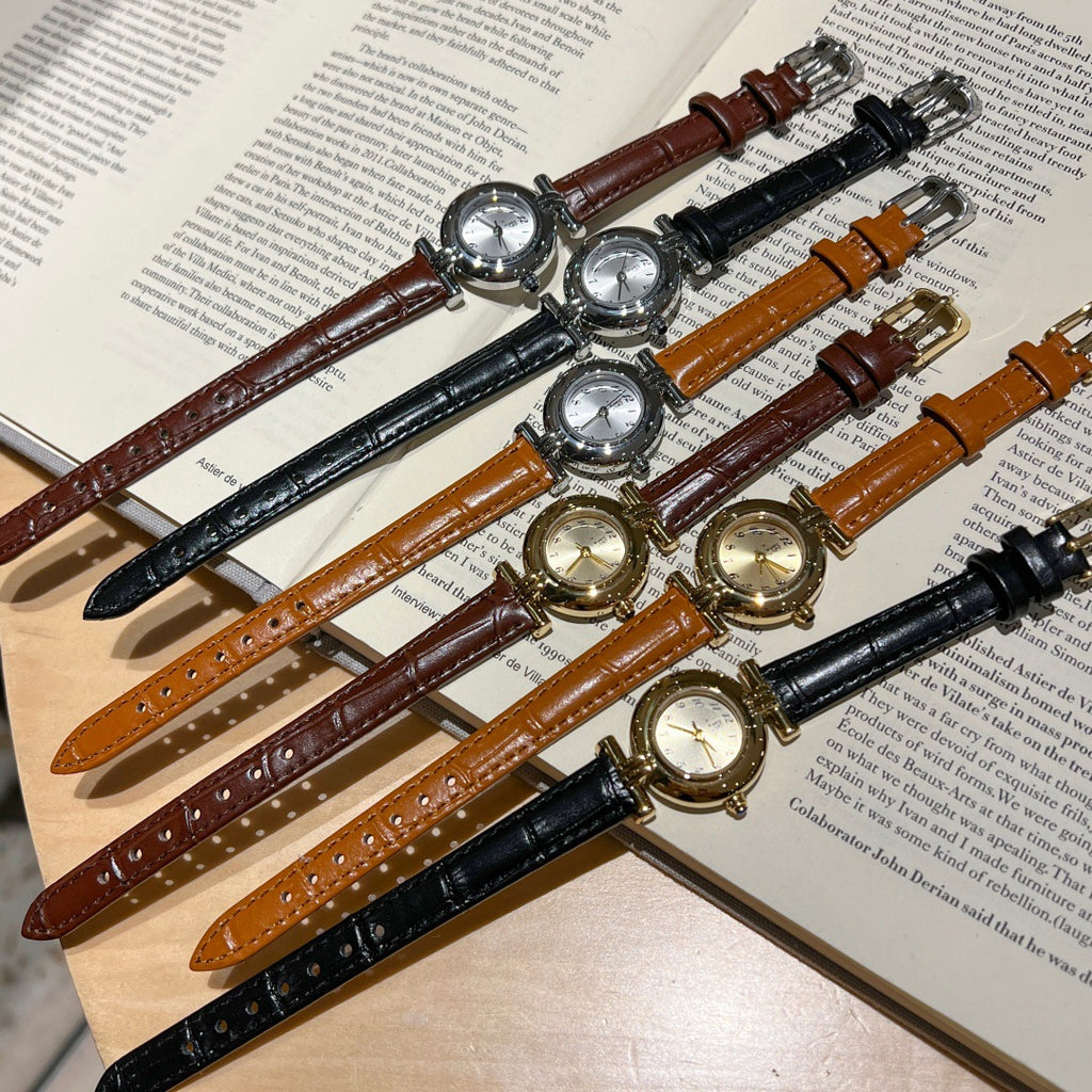 Vintage Brown Leather Watch - Elegant Art Deco Design for Women