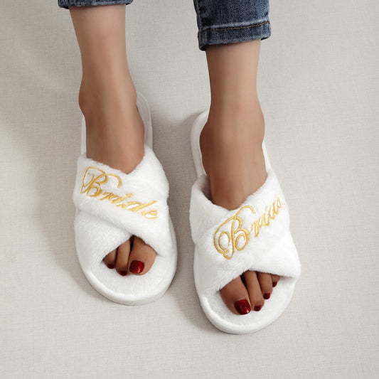 Embroidery plush slippers