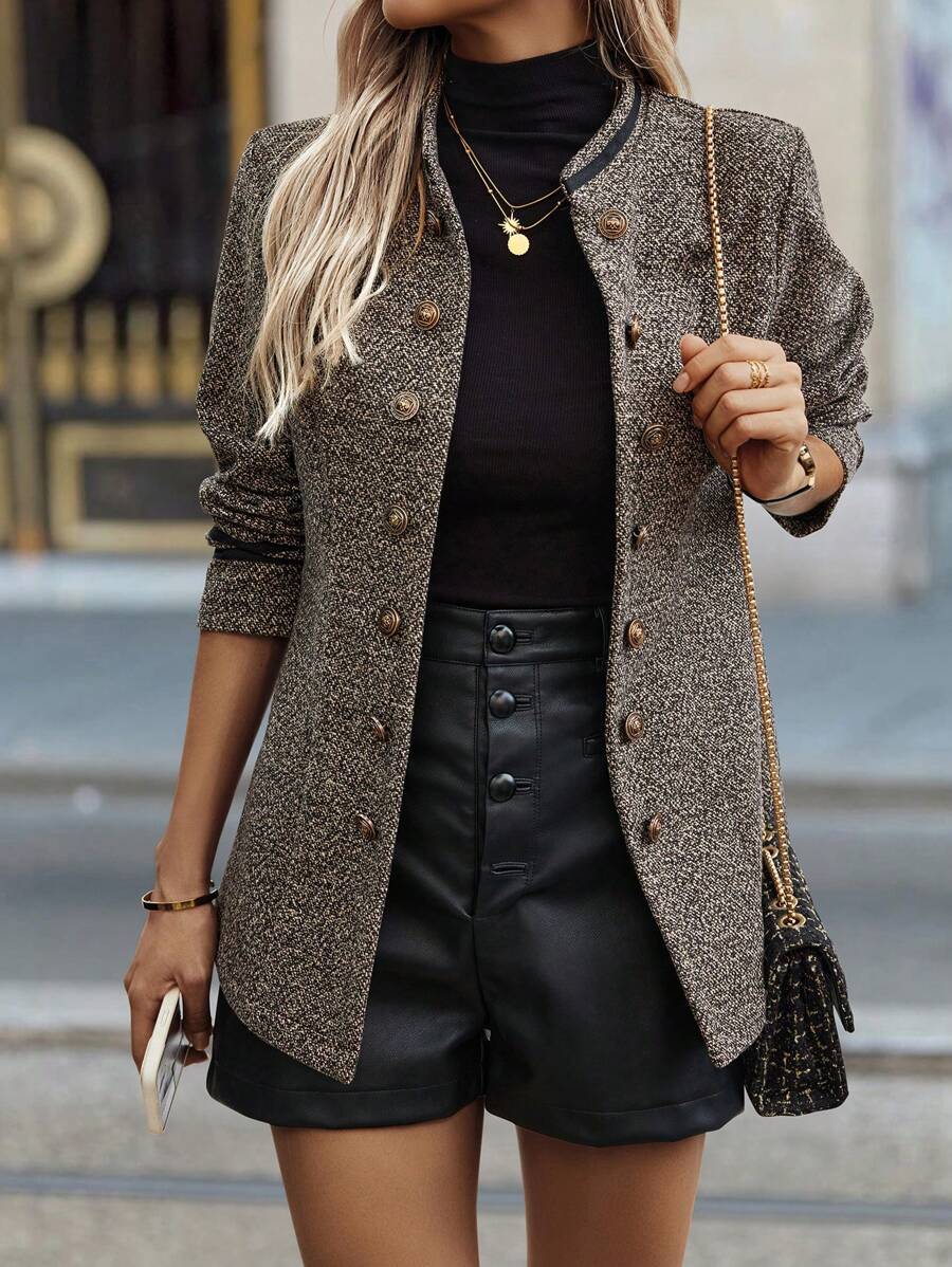 Double-Breasted Mid-Length Woven Jacket