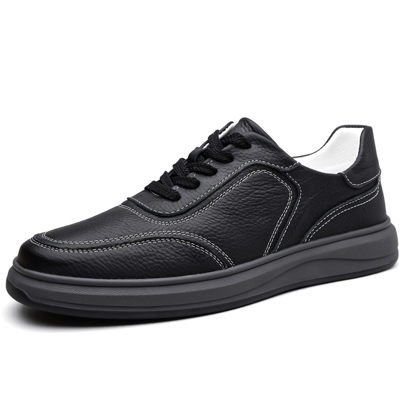 Men’s Genuine Leather Casual Sneakers – Breathable Trendy White Shoes