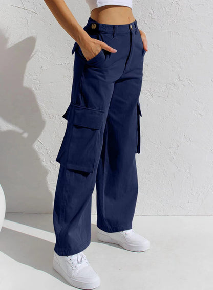 Multi-color straight pocket cargo trousers women
