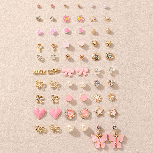 Small Love Pearl Geometric Female Stud Earrings- 30 Pairs