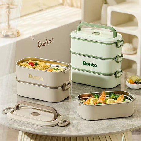 304 Stainless Steel Multi-Layer Insulated Lunch Box  Large Capacity, Heated & Portable