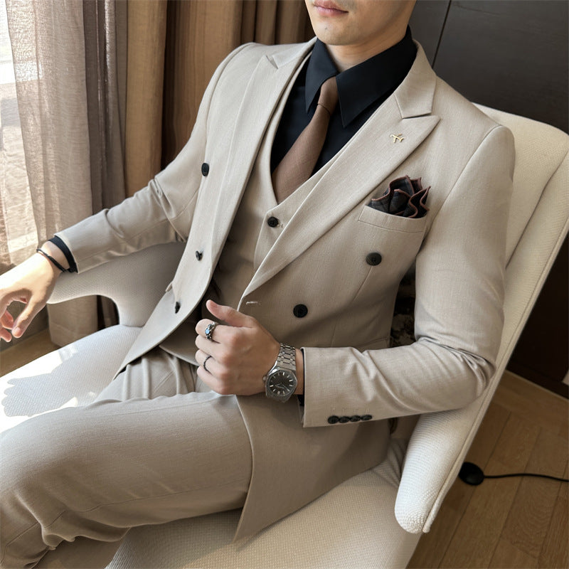 Luxury black double-breasted wedding suit