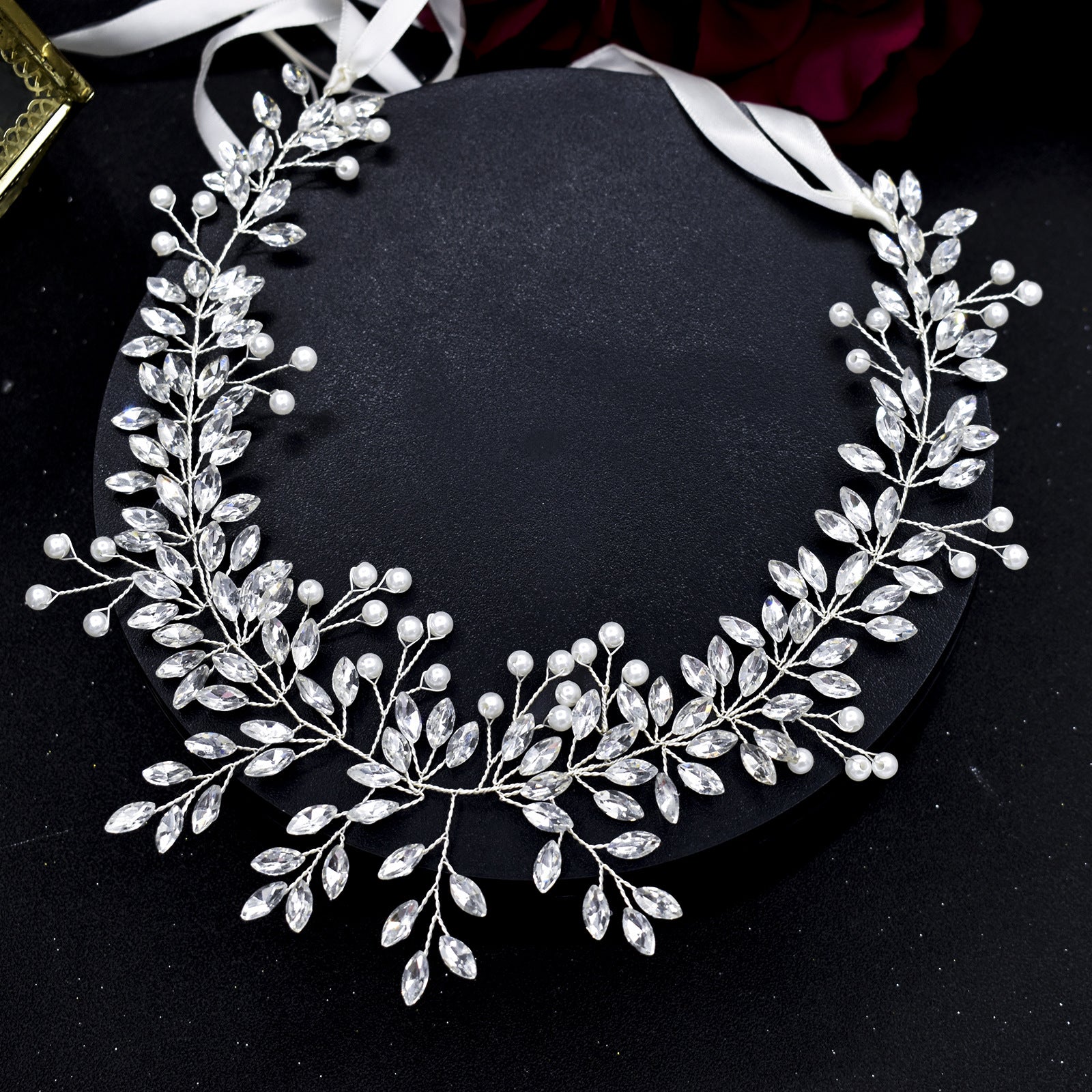 Bridal handmade pearl rhinestone Wedding headband