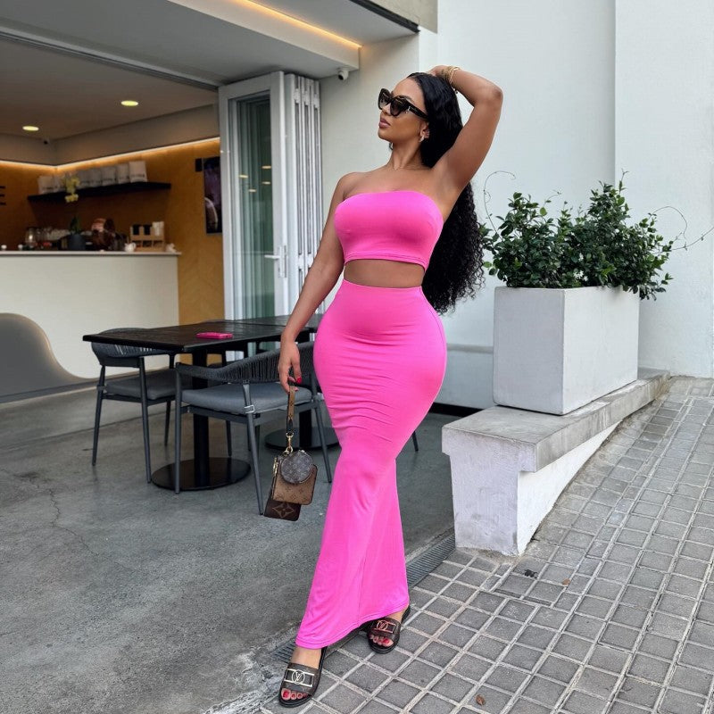 Top High Waist Slim Long Skirt