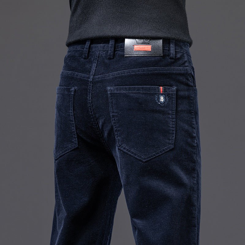 Men’s Corduroy Dad Slacks –  Autumn Loose Straight Striped Fleece Trousers
