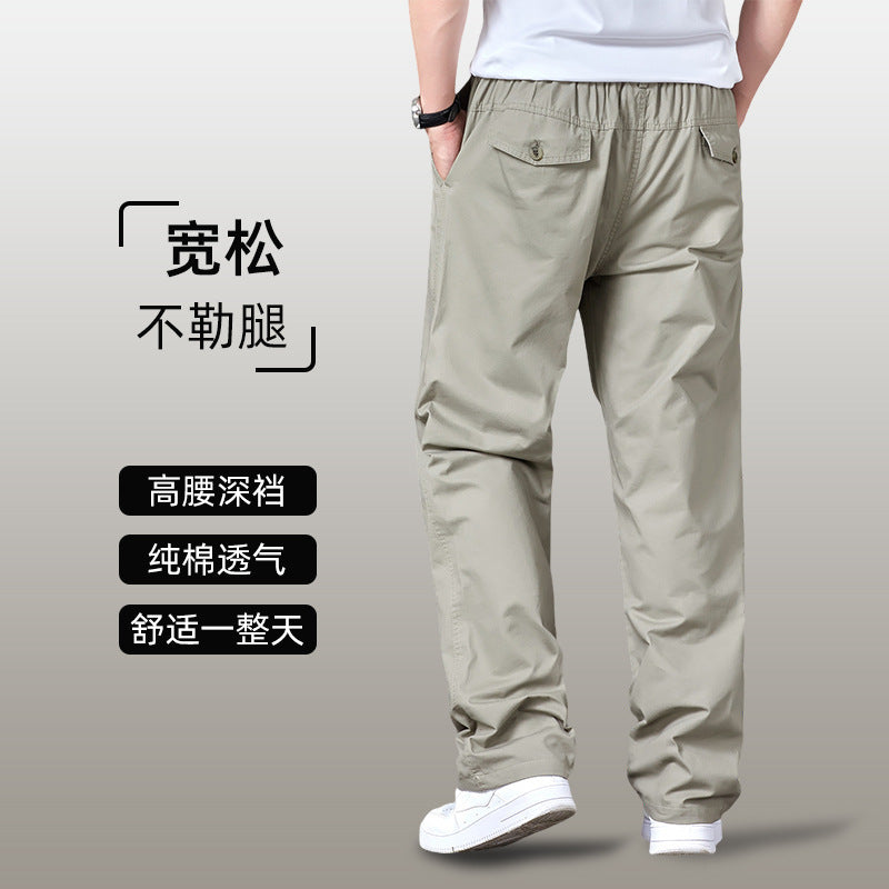 Men's Summer Thin Cotton Cargo Pants – Loose Fit Multi-Pocket Straight Casua