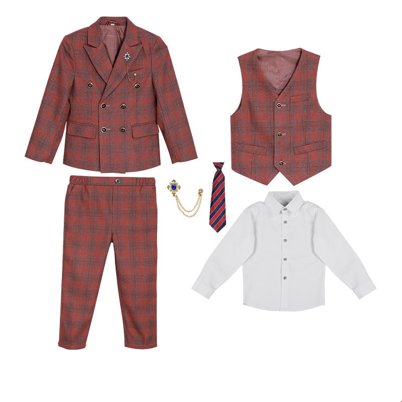 Boys' Formal Checkered Suit with Vest