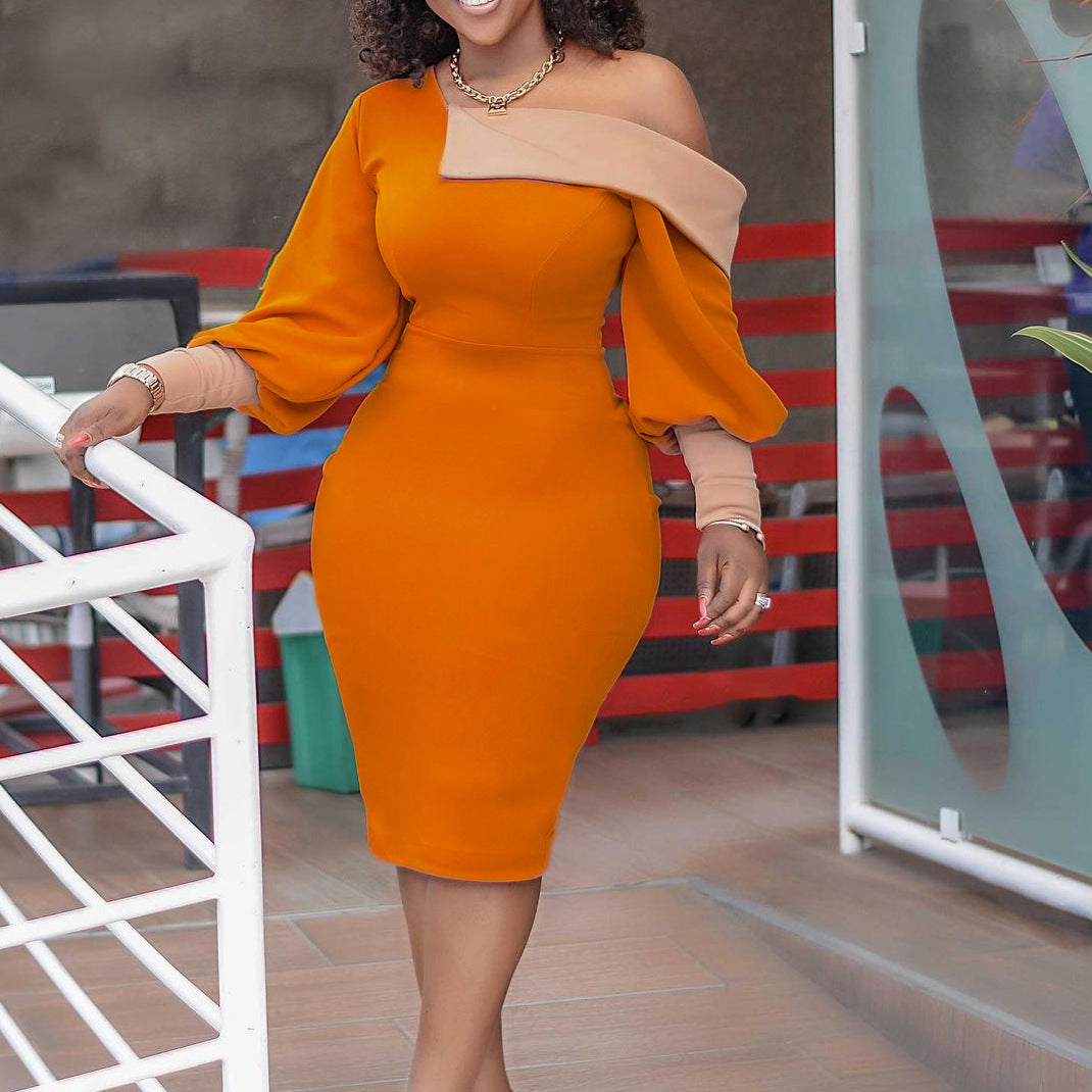 off-the-shoulder long sleeve hip skirt  plus size women's dress