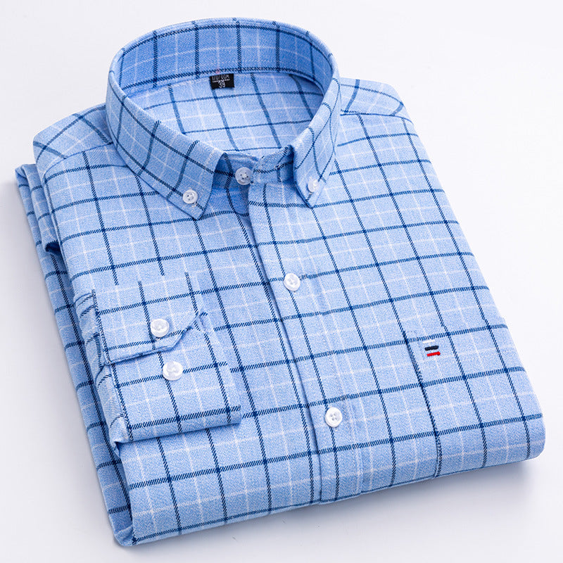 Large Cotton Men’s Long-Sleeve Brushed Plaid Shirt
