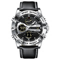 Dual Display Leather Men's Watch - Water Resistant Quartz