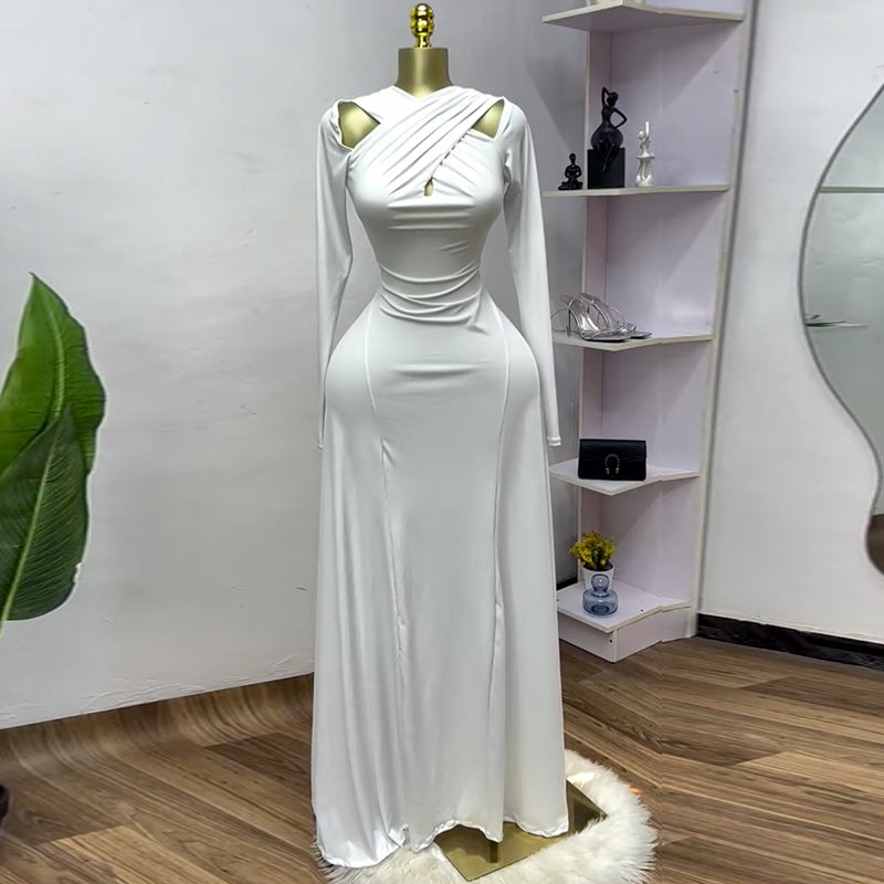 Sweet Crossover Collar High-Waist A-Line Dress