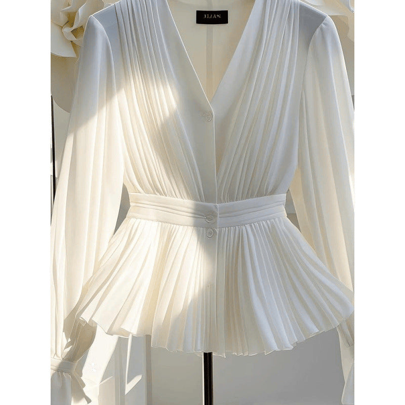Elegant French-Style V-Neck Long-Sleeve Top