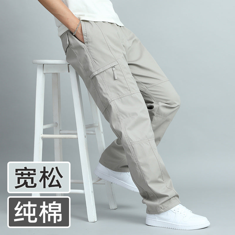 Men's Summer Thin Cotton Cargo Pants – Loose Fit Multi-Pocket Straight Casua